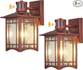 2 Pack Red Rustic Outdoor Wall Porch Lights - Motion Sensor Dusk to Dawn Waterproof Anti-rust Tempered Glass 8x6x12 inches