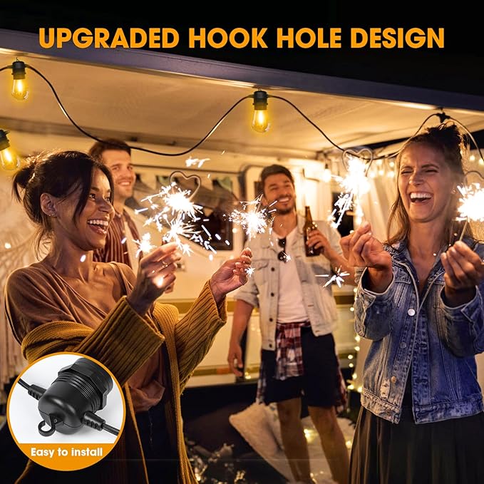 50FT LED Outdoor String Lights with 26 Shatterproof S14 Edison Bulbs (2 Spare) Dimmable Hanging Outdoor Lights for Backyard Porch 2700K Warm White