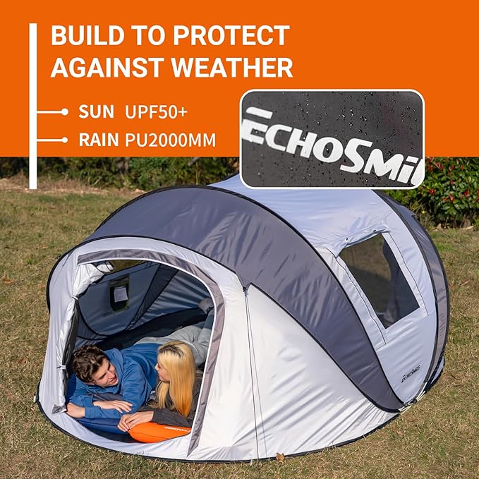 EchoSmile Instant Pop Up Camping Tent 2/4/6 Person Easy Setup Tent Water Resistant Dome Portable with Carry Bag