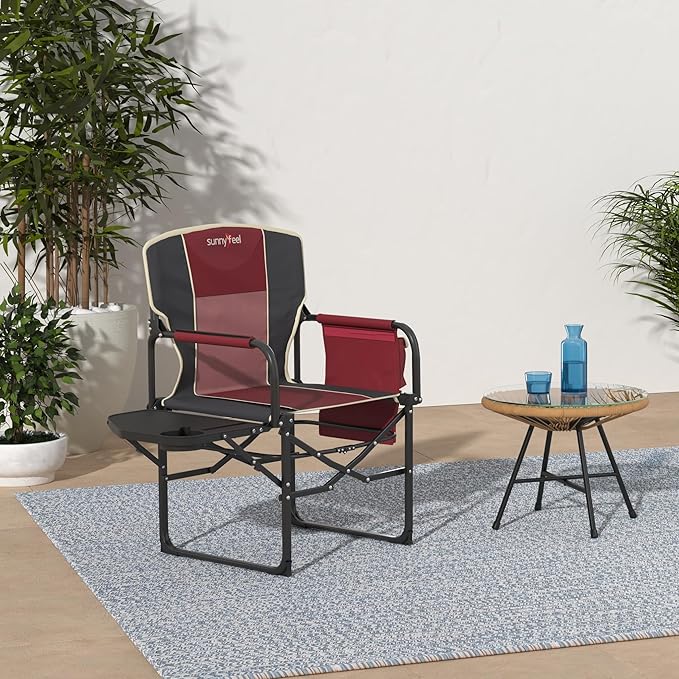 SUNNYFEEL Camping Directors Chair Heavy DutyOversized Portable Folding Chair with Side Table Pocket for Beach FishingTripPicnicLawnConcert Outdoor Foldable Camp Chairs