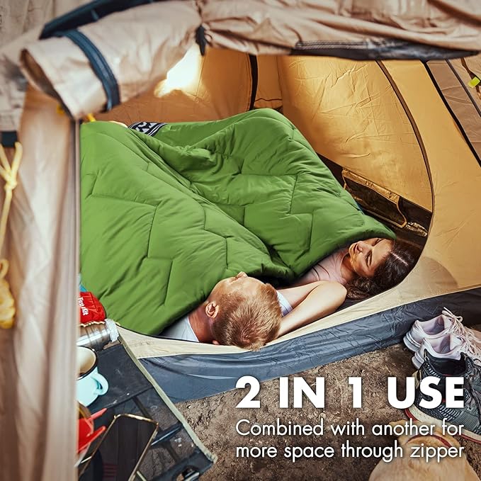 VILLEY Camping Sleeping Bag Lightweight Backpacking Sleeping Bag with Compression Sack for Adults &amp Kids Outdoor Camping Hiking Equipment for 3 Season Warm &amp Cool Weather - Summer Spring F