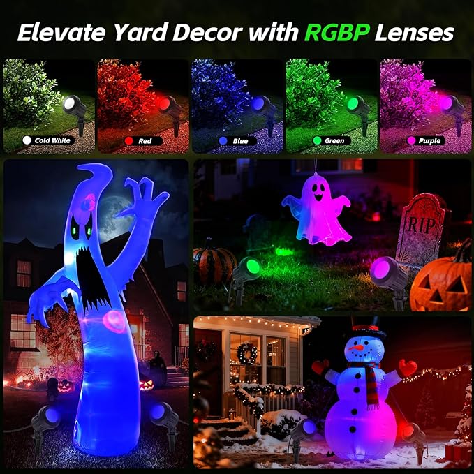 Spotlight Outdoor – 120V Plug-In 6500K Cool White LED Landscape Lighting with RGB Purple 4 Color Lenses for Yard Garden Lawn &amp Tree Decor on Holidays&ampEveryday IP67 Waterproof (4 PackBlack