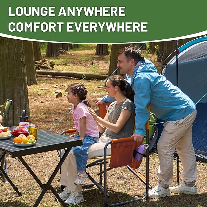 TIMBER RIDGE XXL Director’s Chair – Heavy Duty Folding Chair with Side Table 500 lb Capacity Extra Wide Padded Seat for Camping Sports Beach Patio and Outdoor Use Orange-2 Pack