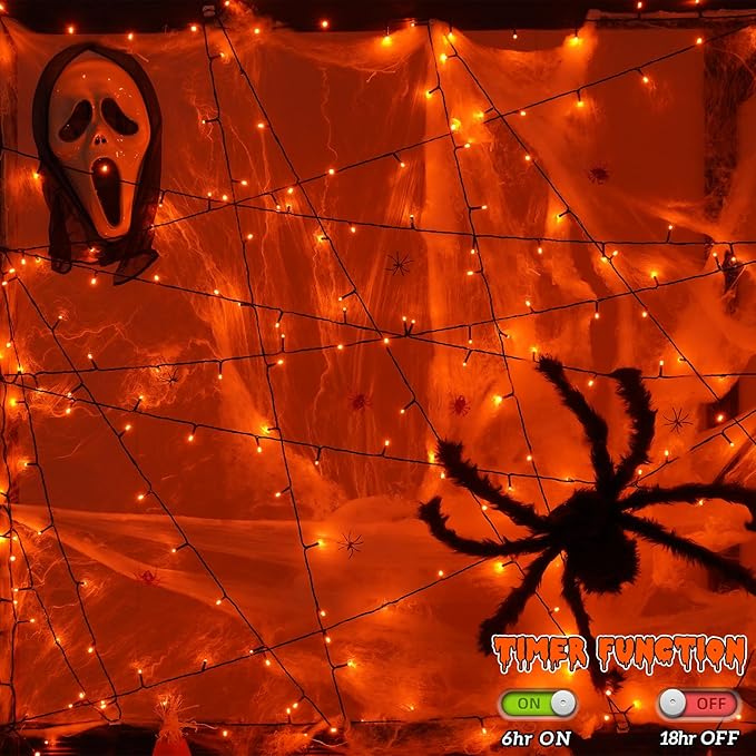 QITONG 165ft 500 LED Orange Christmas Lights Christmas String Lights Outdoor Waterproof with 8 Modes Green Wire Orange String Light Plug in Indoor with Timer Memory