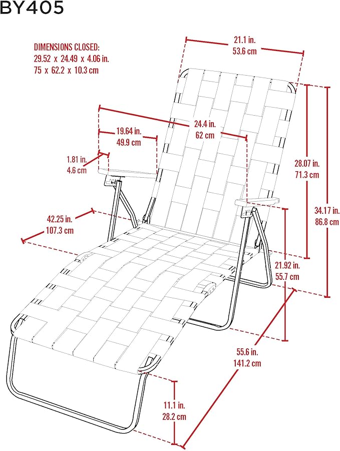 Camp &amp GO 4-Position Folding Web Lawn Chair Outdoor Lounger Blue/White undefined/White