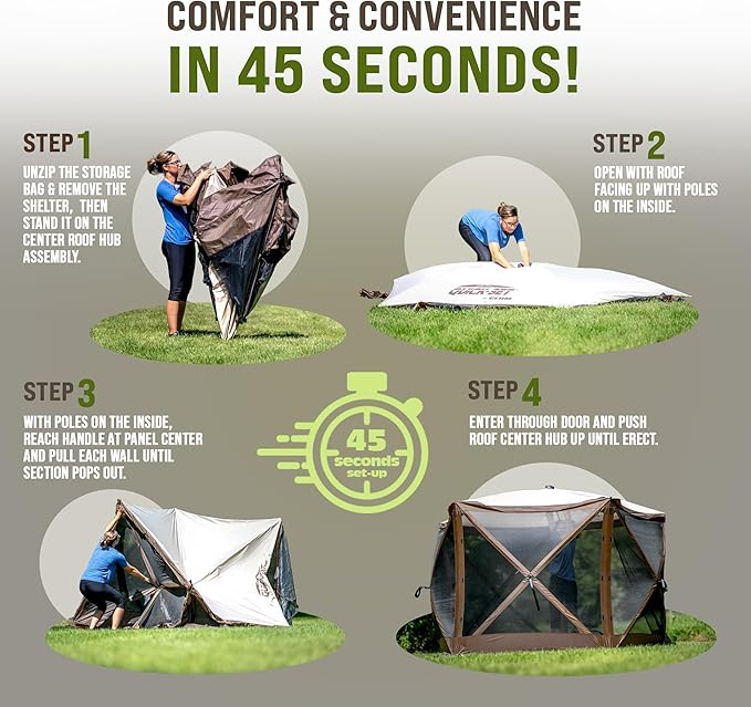 CLAM Pop Up Screen Tent Outdoor Camping Gazebo Canopy Escape 11.5' Green - Heavy-Duty Portable Screened Shelter with Netting for Beach Patio and Backyard