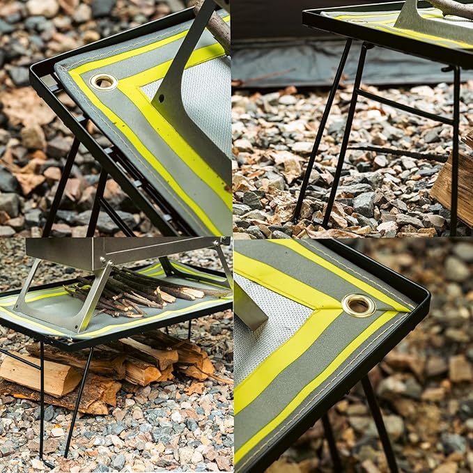 Wood Stove Table for Camping Tent Stove Table Folding Stove Base with Mat Portable Steel (23.6''×13.8'')
