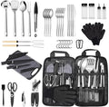 Camping Kitchen Utensil Set Outdoor Cooking Set Accessories Camping Cookware Kit for Travel RVs BBQs Stainless Steel Portable Camping Essentials Cooking Knife Set
