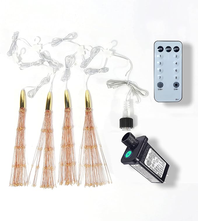 4 Pack 800 LED Plug in Starburst Sphere LightsFirework Light 8 Modes Dimmable Remote ControlWaterproof Copper Wire Hanging Fairy Lights for Patio Parties Tent Christmas (Warm White)