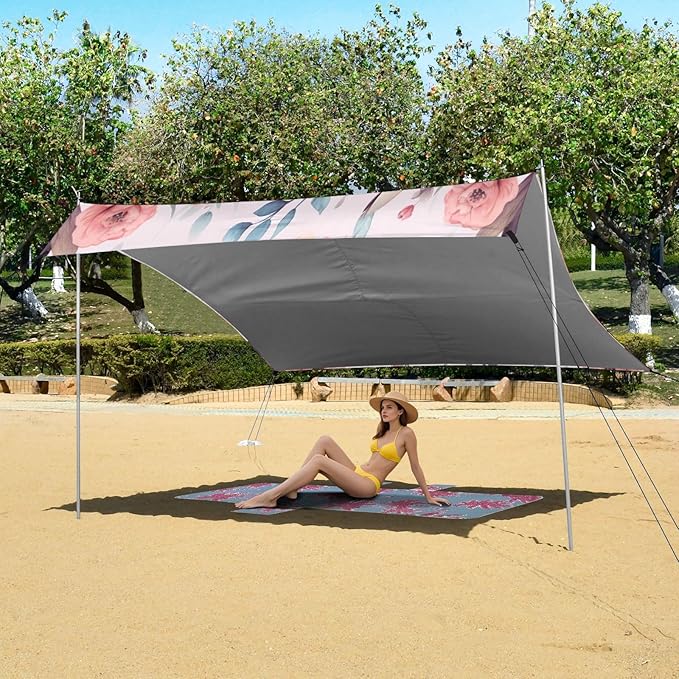 Bunnies Pink Beach Tent Sun Shelter 9.2' x 10.5' Beach Canopy with 4 Sandbags 4 Stability Poles Sand Shovels - Tent Canopy for Beach Camping Fishing Picnics