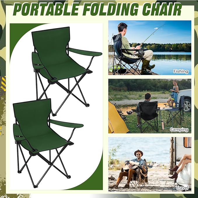 Huwena 10 Pack Folding Camping Chairs with Cup Holder and Carry Bags Portable Outdoor Lawn Chairs Bulk for Picnic Party Backyard Events Beach Outdoor Activities