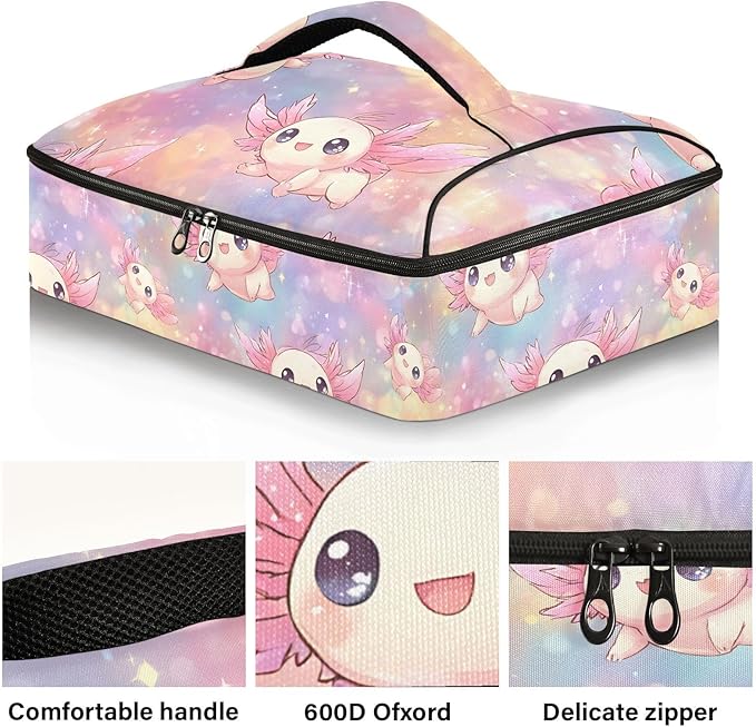 Casserole Carrier Kawaii AxolotlsInsulated Casserole Carrier for Hot or Cold Food Thermal Lunch Tote for Potluck Parties Picnic Beach Fits 9 x 13 Inches Baking Dish