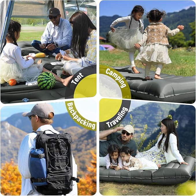 Inflatable Camping Sleeping Pad with Pillow 5 Extra-Thick Ultralight Inflatable Sleeping Mat with Built-in Pump Camping Air Mattress Compact for Backpacking Hiking Trap Traveling (Grey)