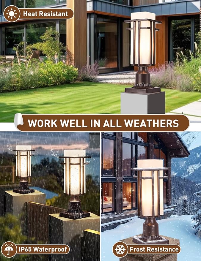 Oil Rubbed Bronze Outdoor Post LightsWaterproof Pole Mount Light Fixture with Pier Mount Adapter(with 3-Inch Pier Mount Base) Exterior Lamp Post Lantern Head for YardGarden Backyard and Porch