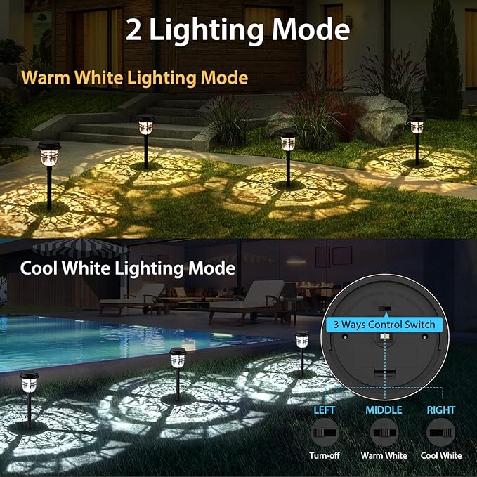 XMCOSY+ Solar Pathway Lights Outdoor Waterproof IP65-2 Lighting Modes LED Solar Powered Garden Lights Glass Outdoor Lighting for Yard Landscape Walkway Driveway Lawn Decor (Warm White &amp Cool Whit