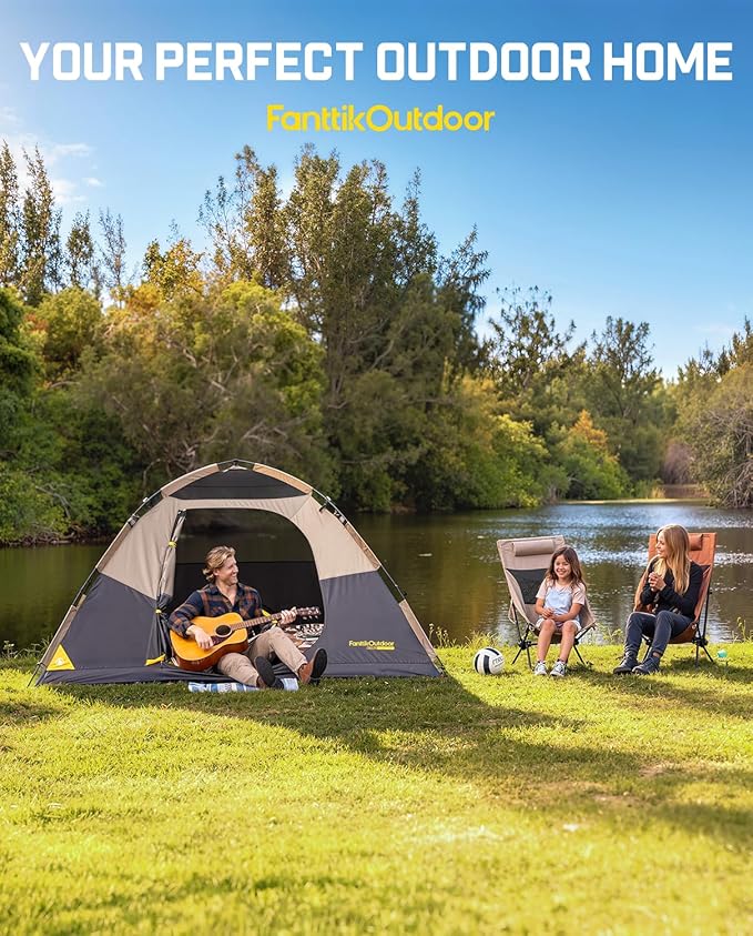 FanttikOutdoor Zeta C2/3/4 Camping Tent 2/3/4 Person Instant Dome Tent Easy Setup in 60s Portable Waterproof Cabin Tent with Pre-Attached Poles &amp Air Vent Ideal for Camping Hiking Backyard