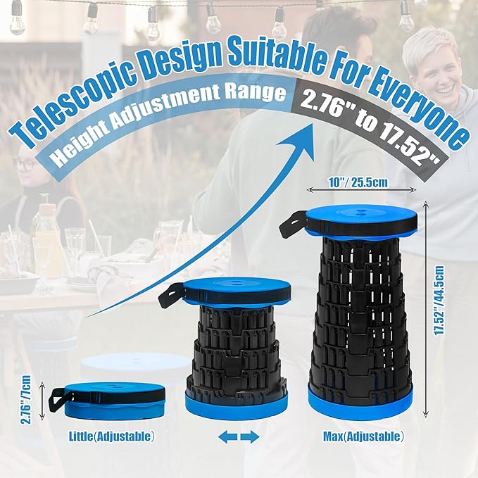 2025 2PCS Upgraded Collapsible Stool Thickened Set Portable Stool Folding Stools Foldable Chair for Camping Fishing Hiking BBQ and Outdoor Activities - Max 500lbs (Blue)