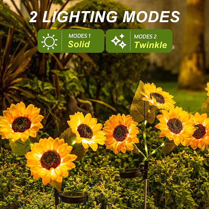 6 Packs Solar Sunflowers Outdoor Waterproof with 18 Flowers Auto ON/Off Solar Garden Lights Outdoor Waterproof 3 Packs Walkway Lights Gift for Grandma/Mom/Colleagues