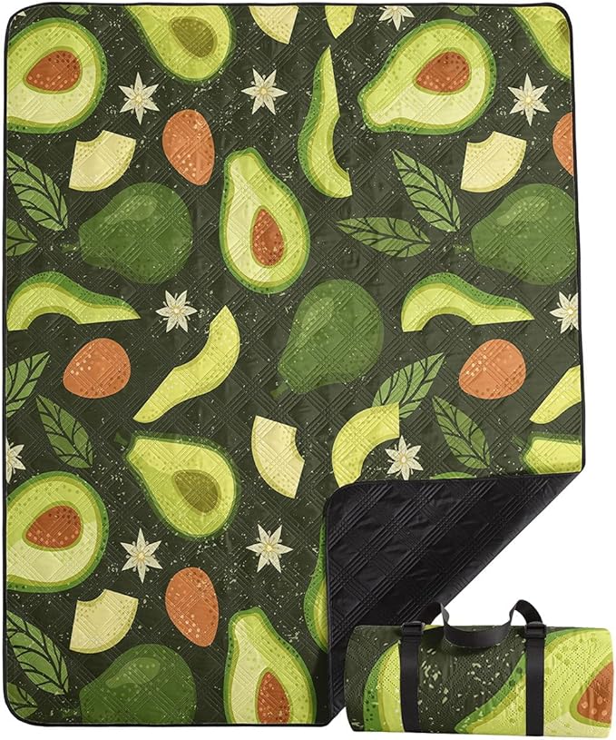 Outdoor Picnic BlanketPortable Sandproof Waterproof Picnic MatAvocado Printed Camping Beach Mat for Sand and Wet Grass Hiking (Avocado L)