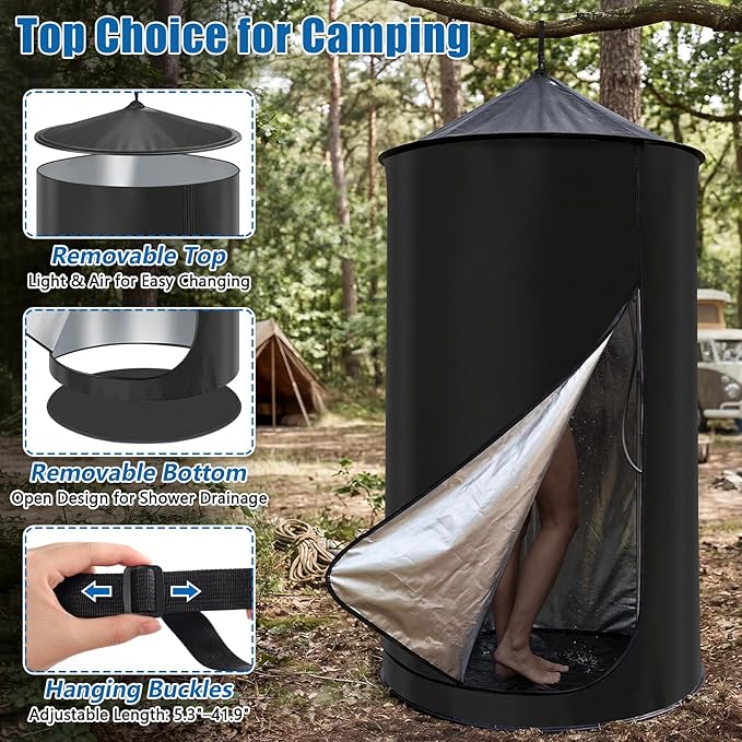 Pop Up Privacy Tent for Car 69in Portable Camping Shower Tent with Liftgate Suction Pod and Hanging Straps 210D Silver Coating Outdoor Instant Bathroom Toilet Tents with Carry Bag