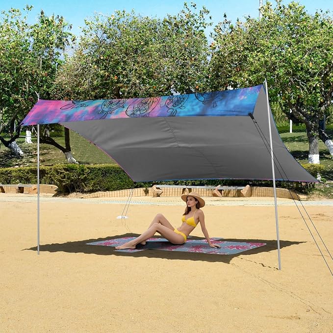 Beach Tent Sun Shelter Tie-dye Mandala Turtle Lightweight &amp Easy Setup Beach Shade Canopy for Camping Fishing