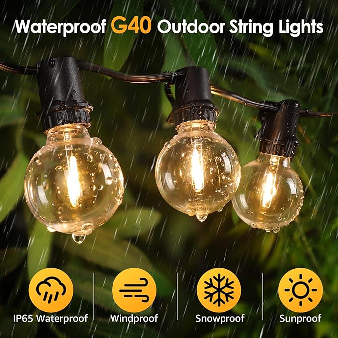 Mlambert 144FT(3x48FT) Solar String Lights with Remote Outdoor Waterproof Patio Light with 54 LED Shatterproof G40 Bulbs(3 Spare) for Yard-Black Wire