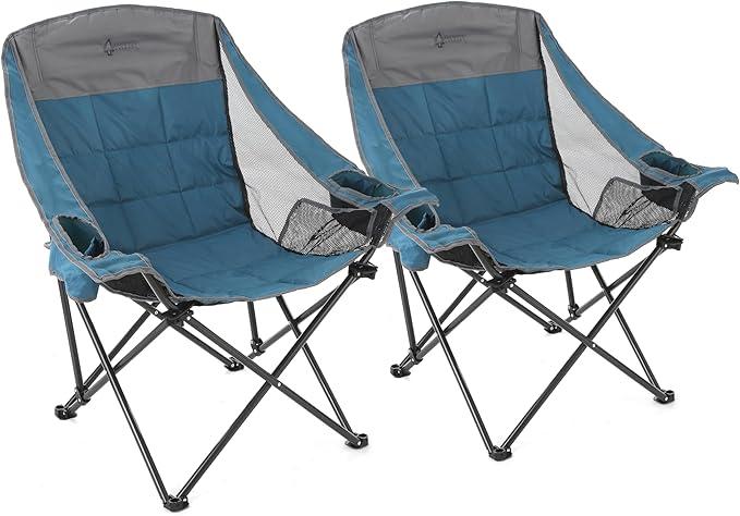 ARROWHEAD OUTDOOR 2-Pack Oversized Folding Camp Chair w/Adjustable Double Sized Cup Holder Mesh Sides Inner Pockets Carry Bag 300 LBS Weight Capacity