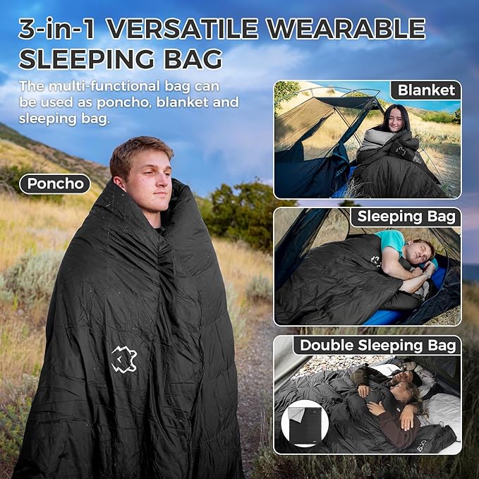 ATEPA 3-in-1 Hybrid Down Sleeping Bag for Adults Lightweight 3 Season Wearable Backpacking Sleeping Bag with Pad Attachment &amp Compact Compression Sack for Spring Summer Fall Car Camping 30°F 45°F