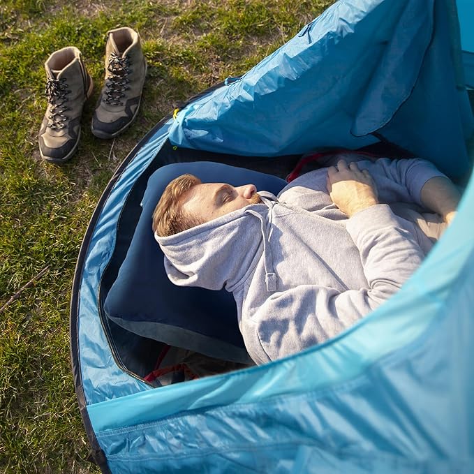 REDCAMP Outdoors Cotton Flannel Sleeping Bag for Camping 3-Season Trip Warm Envelope Sleeping BagsNavy Blue with 2lbs Filling＋Memory Foam Camping Pillow for Sleeping Lightweight and Compressible