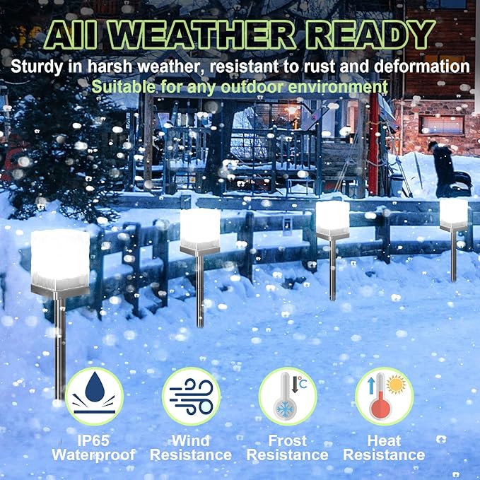 Solar Pathway Lights Outdoor Waterproof Ground Light Featuring Crystal-Clear Ice Brick Aesthetic Multi-use Landscape Decoration Lighting Solar Powered Garden Lawn Lamp (Cool White 4 Pack)