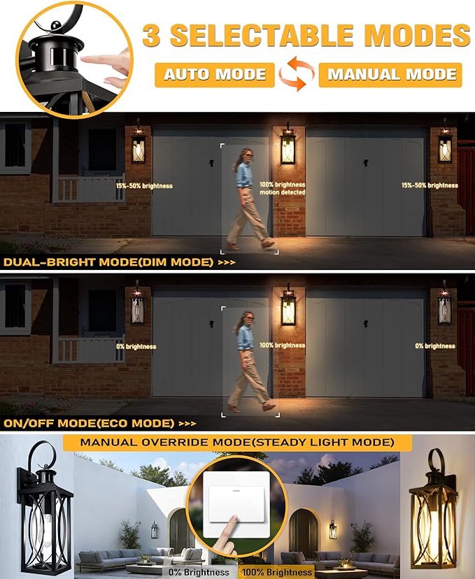 DBF Motion Sensor Outdoor Lights Wall Mount Dusk to Dawn Exterior Light Fixture Anti-Rust Waterproof Outside Porch Lights with Glass &amp E26 Socket Wall Sconce for House Garage Patio Doorway Blac