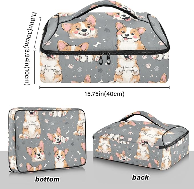 Casserole Carrier Cute Cartoon Dog FaceInsulated Casserole Carrier for Hot or Cold Food Thermal Lunch Tote for Potluck Parties Picnic Beach Fits 9 x 13 Inches Baking Dish