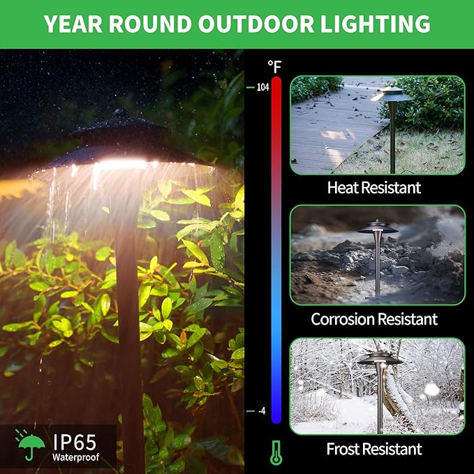 Outdoor Pathway Lights Wired 12V 2700K/3000K/3500K/4000K/5000K Selectable Landscape Path Light LED Waterproof Walkway Fixture Electric ORB Aluminum for All Weather Garden Yard (6 Pack)