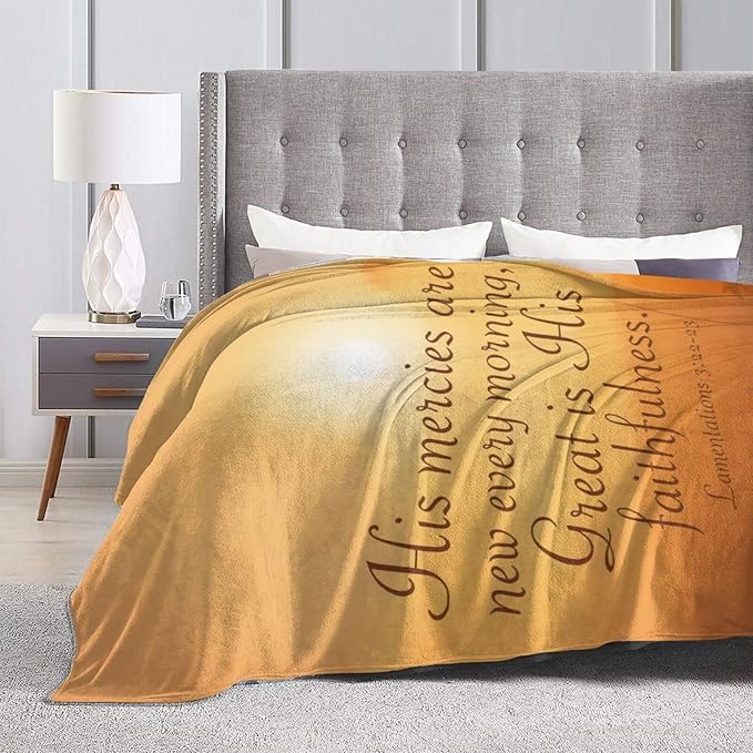 80X60 Lamentations 3 22 His Mercies are New Bible Verse Lightweight Flannel Blanket - Soft and Breathable Polyester Suitable for Travel Camping and Home Decoration