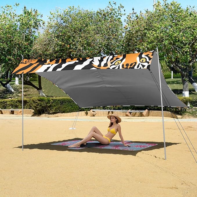 Tigers and Cheetahs Camping Sun Shelter Beach Tent Portable Beach Sun Shade Outdoor Canopy for Camping Trips Fishing Picnic