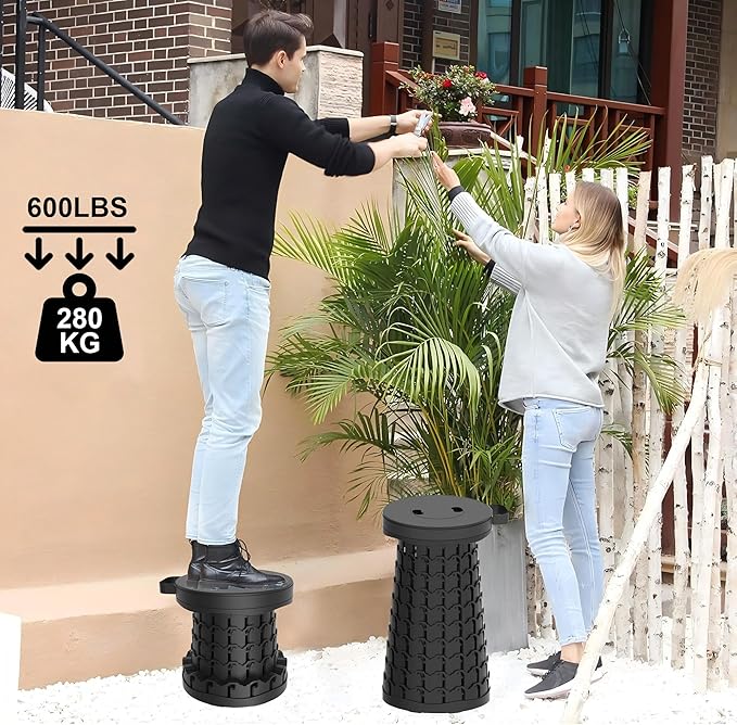 ALEVMOOM Upgraded Collapsible Stool with Cushion &amp Bag 18 H Portable Retractable Telescoping Folding Stool for Adults Lightweight But Sturdy Capacity 600 lbs for Camping Fishing Hiking Travel