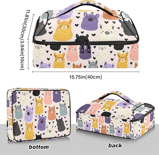 Casserole Carrier Cute Alpaca PatternInsulated Casserole Carrier for Hot or Cold Food Thermal Lunch Tote for Potluck Parties Picnic Beach Fits 9 x 13 Inches Baking Dish