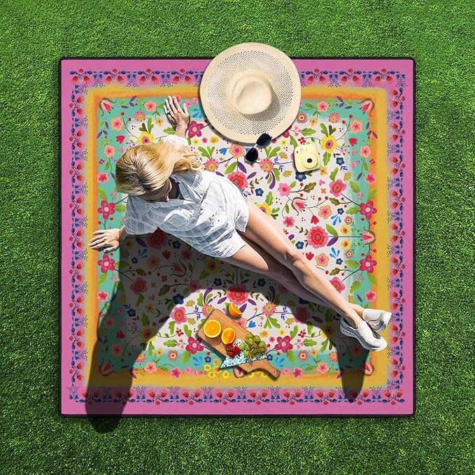Picnic Blankets Beach Blanket 80 X 80 Extra Large Waterproof Camping Blankets Portable Outdoor Mat 3-Layer Blanket for Beach Hiking Park Music Festival Grass LawnTravel