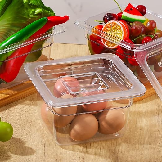 Sieral 10 Pcs 1/6 Size Food Containers with Lids - Clear Stackable Meal Prep Bins for Fridge OrganizationKitchen StorageBentoBaby FoodMicrowave Safe (4 Inch1.5 Quart)