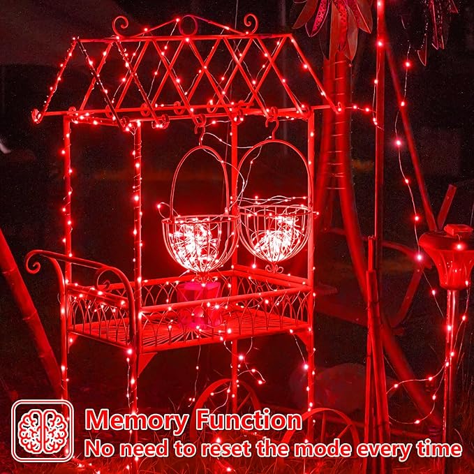 YEGUO 4 Pack Red Solar Fairy Lights Each 33ft 100 LED Valentines Lights Outdoor Waterproof 8 Modes Sliver Wire Solar Christmas String Lights