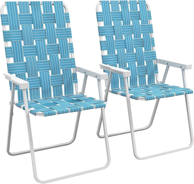 Set of 2 Patio Folding Chairs Classic Outdoor Camping Chairs Portable Lawn Chairs for Camping Garden Pool Beach Backyard w Armrests Blue