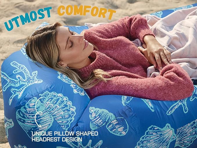 WEKAPO Inflatable Couch Air Lounger Chair - Camping &amp Beach Accessories Portable Blow up Sofa for Hiking Lawn Indoor/Outdoor Movies &amp Music Festivals. Lightweight and Easy to Set Up Air Ham