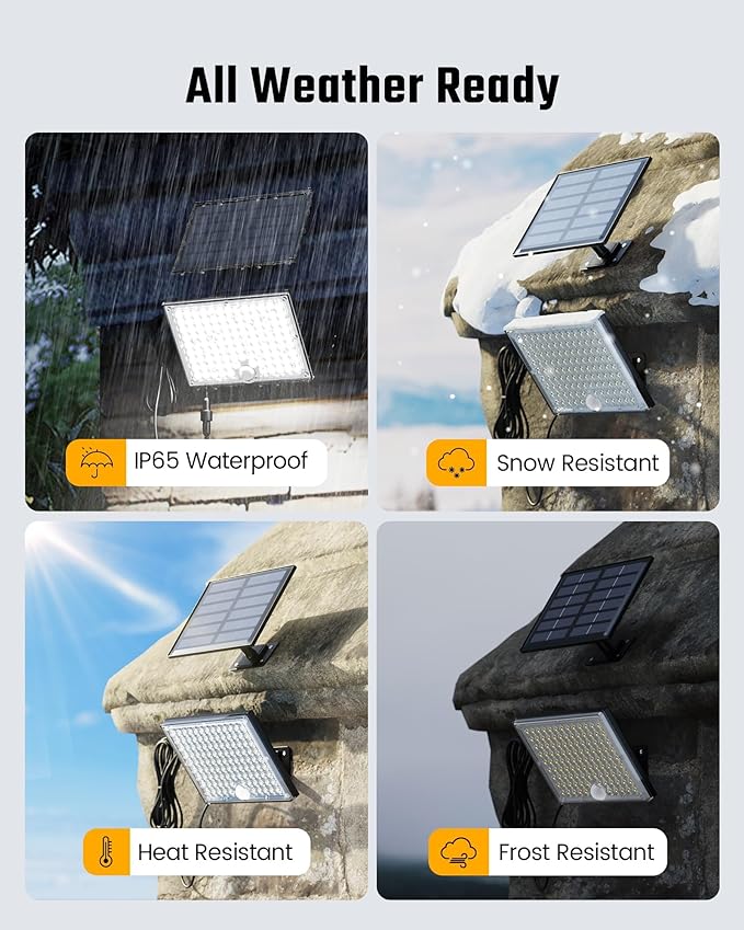 SUPERDANNY Solar Outside Lights with 113 Bright LEDs 7000K Motion Sensor Outdoor Flood Lights Dusk to Dawn with 16ft Cable IP65 Waterproof Security Light for Garden Barn Porch 2 Pack