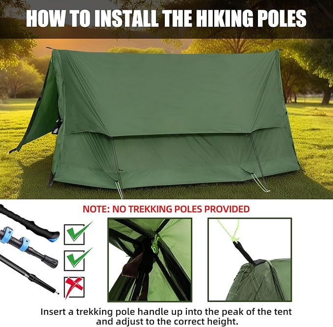 2-Person Trekking Pole Tent for Backpacking - Ultralight 2 Person Backpacking Tent Lightweight Waterproof Two Person A-Frame Hiking Shelter for Outdoor Camping Scouts Trekkers (No Poles)