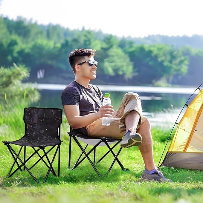 Purple-Gold Luxury Marble Texture Collapsible Camp Chairs for Adults Heavy Duty Ultra-Lightweight Backpacking Camp Chair with Carrying Bag Ice Fishing Chairs for Adults for Lawn Picnic