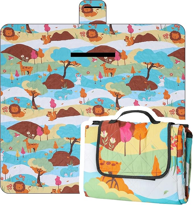 Dimatic Cute Picnic Blankets 78x78 Extra Large Beach Blankets Waterproof Sand Proof Foldable Portable for Outdoor Family Camping