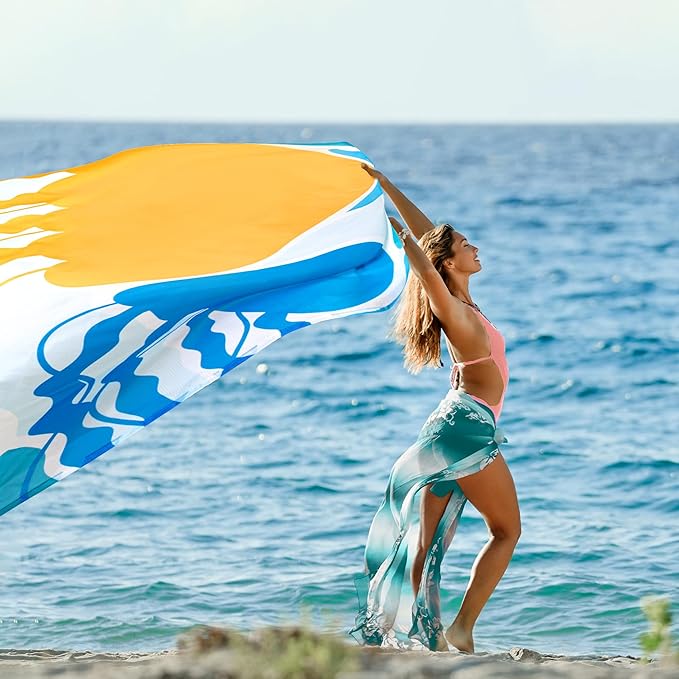 Beach Blanket Waterproof Sandproof Oversized 110''×118'' Extra Large Beach Mat Sand Free Lightweight Compact Foldable Picnic Blanket w/ 4 Stakes &amp Pockets for Camping Travel Beach Accessories