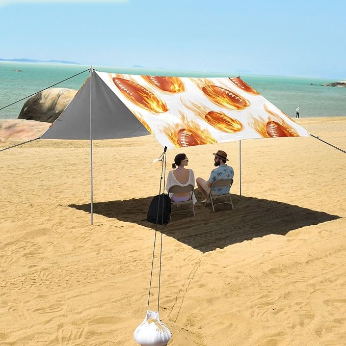 Pattern Rugby Fire Pattern Camping Sun Shelter Beach Tent Portable Beach Sun Shade Outdoor Canopy for Camping Trips Fishing Picnic