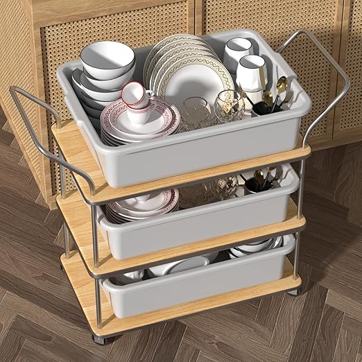 4 Packs 24 L Commercial Bus Tubs Plastic Bus Bins Restaurant Kitchen Dish Tub Grey
