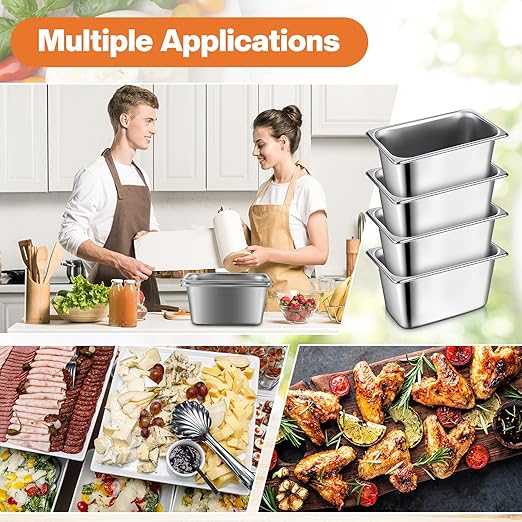 Rtteri 22 Pcs 1/9 Size 4 Inch Deep Stainless Steel Hotel Pans Set: 16 Metal Buffet Steam Table Pans with 2 Tongs &amp 4 Spoons – Stackable &amp Anti Jam Commercial Restaurant Catering Kitchen Food